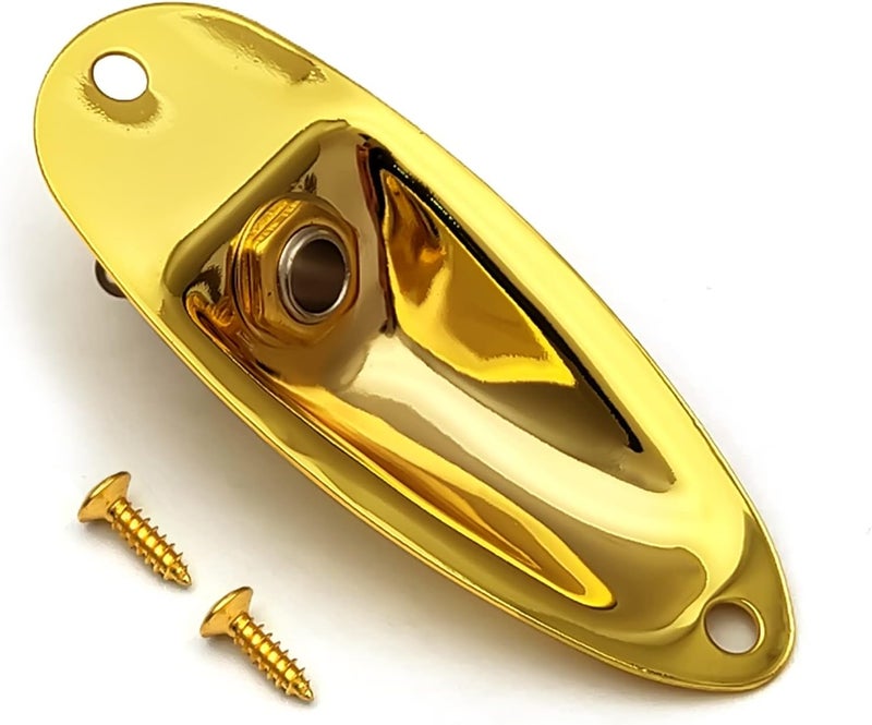 MAXCHEER Guitar Input Jack Socket Plate Output Loaded Boat Style 1/4 Inch with Screws for Fender Stratocaster Strat St Mono Electric Guitar for Electric Guitar Replacement Parts (Gold) - Image 1